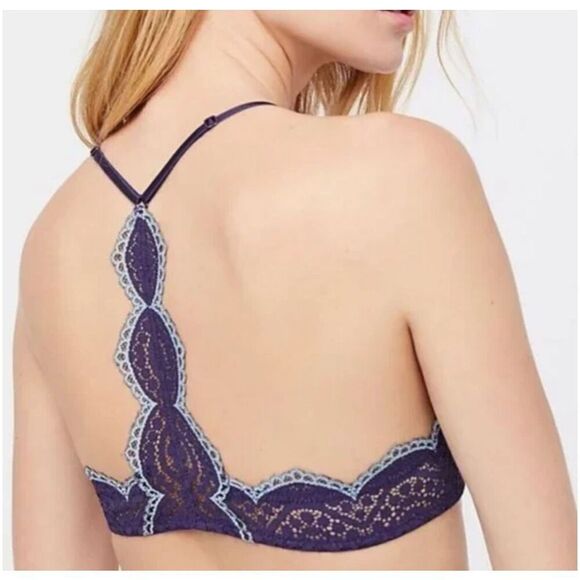 Free People Intimately Slow Dance Underwire Bra in Navy with Turquoise 32D $38 - Picture 2 of 3